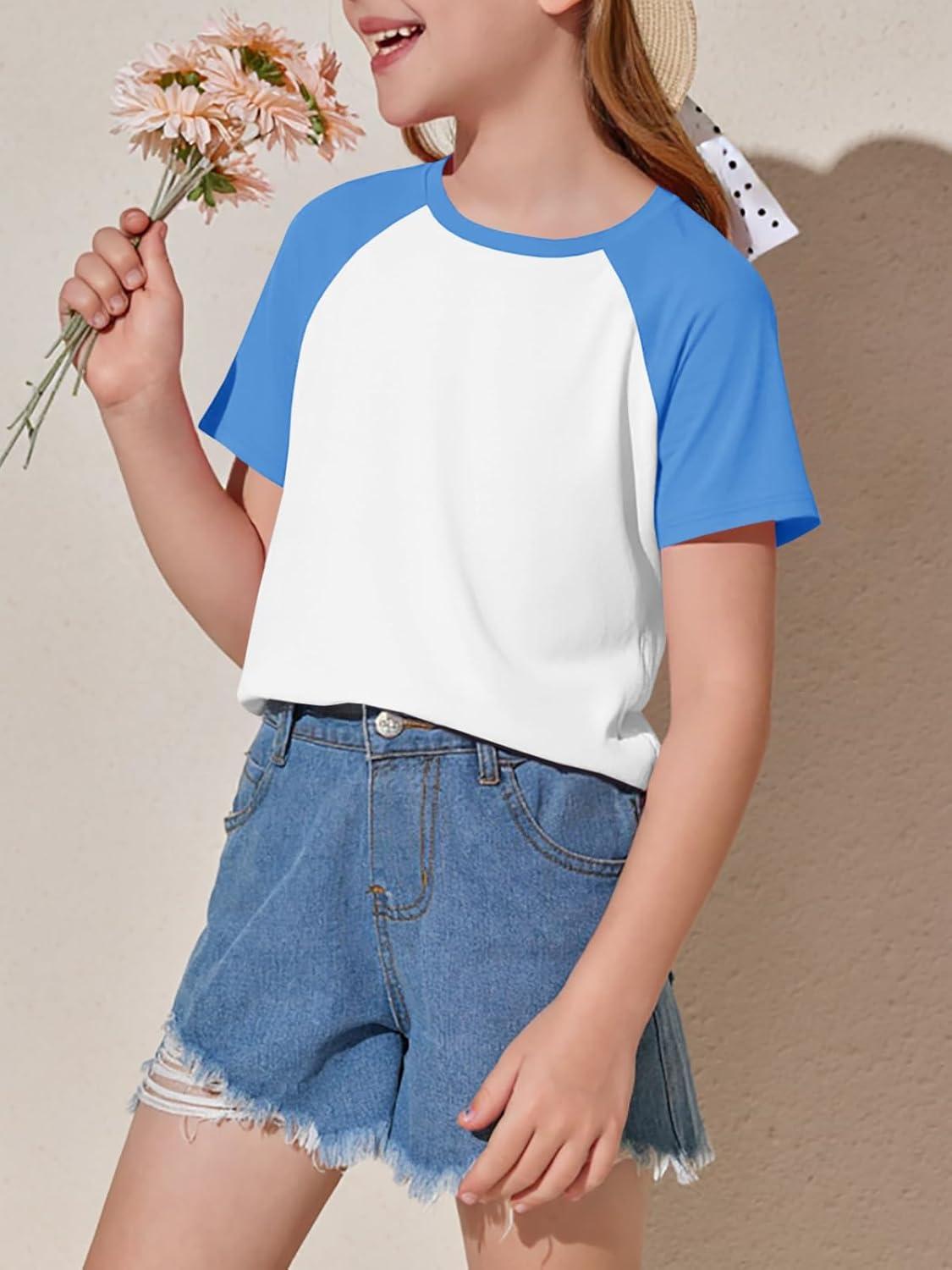 imageImily Bela Kids Girls T Shirts Casual Raglan Short Sleeve Crewneck Color Block Summer Tees 514 YearsBaby Blue