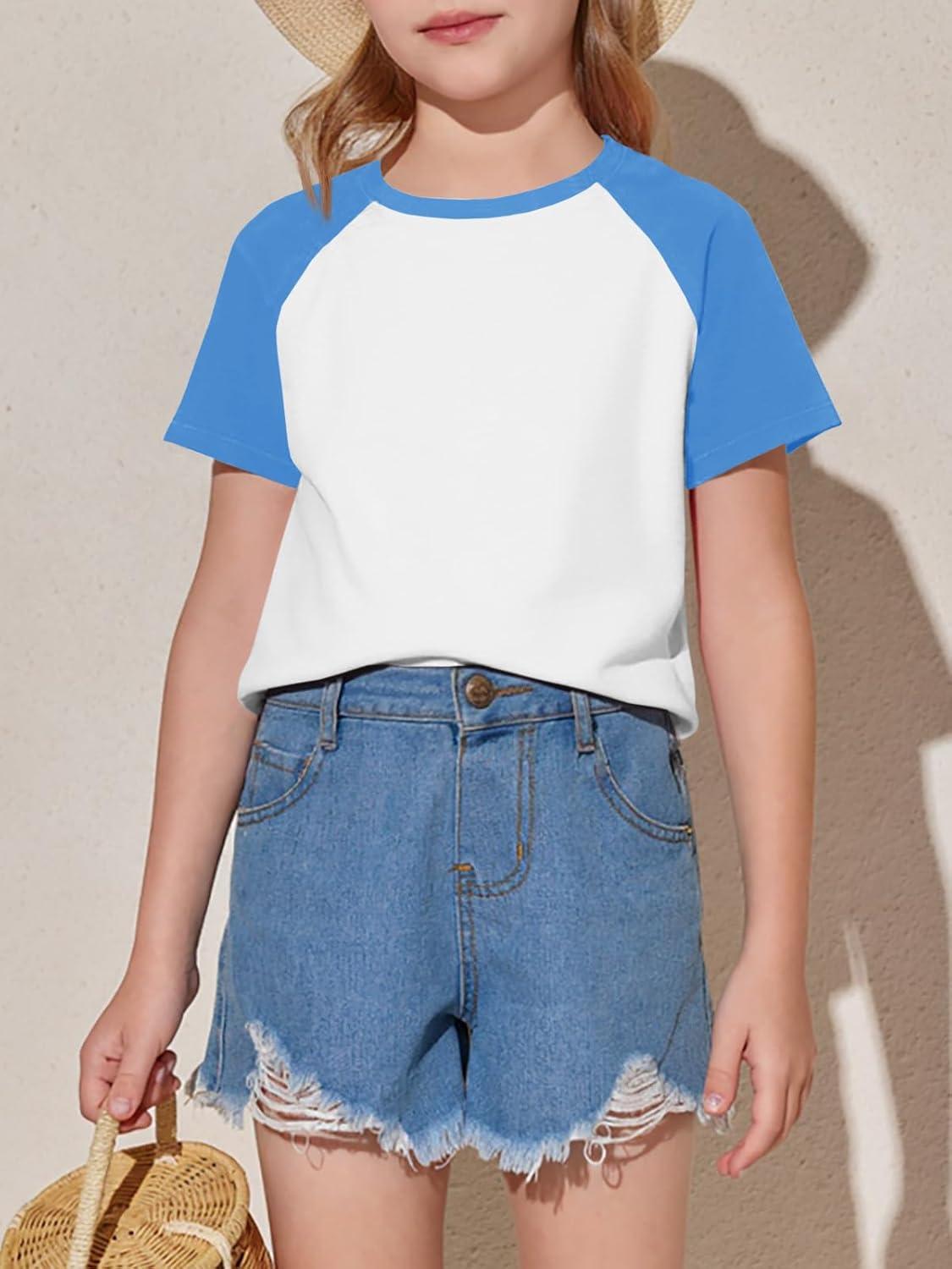 imageImily Bela Kids Girls T Shirts Casual Raglan Short Sleeve Crewneck Color Block Summer Tees 514 YearsBaby Blue