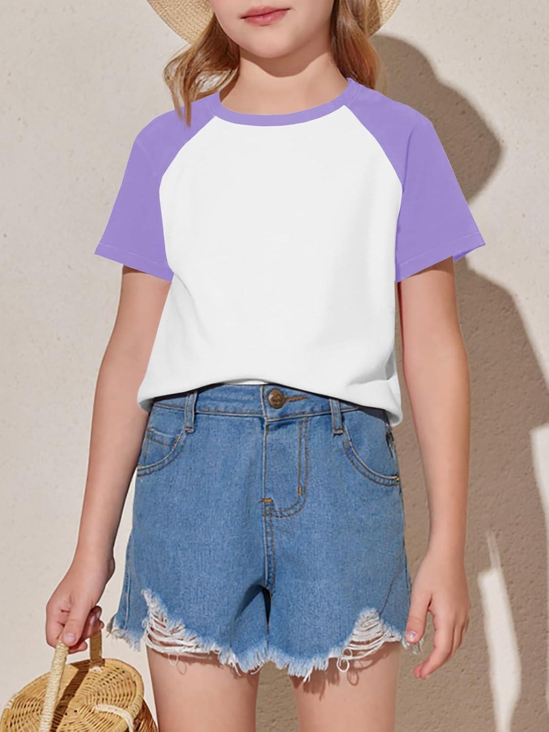 imageImily Bela Kids Girls T Shirts Casual Raglan Short Sleeve Crewneck Color Block Summer Tees 514 YearsLight Purple