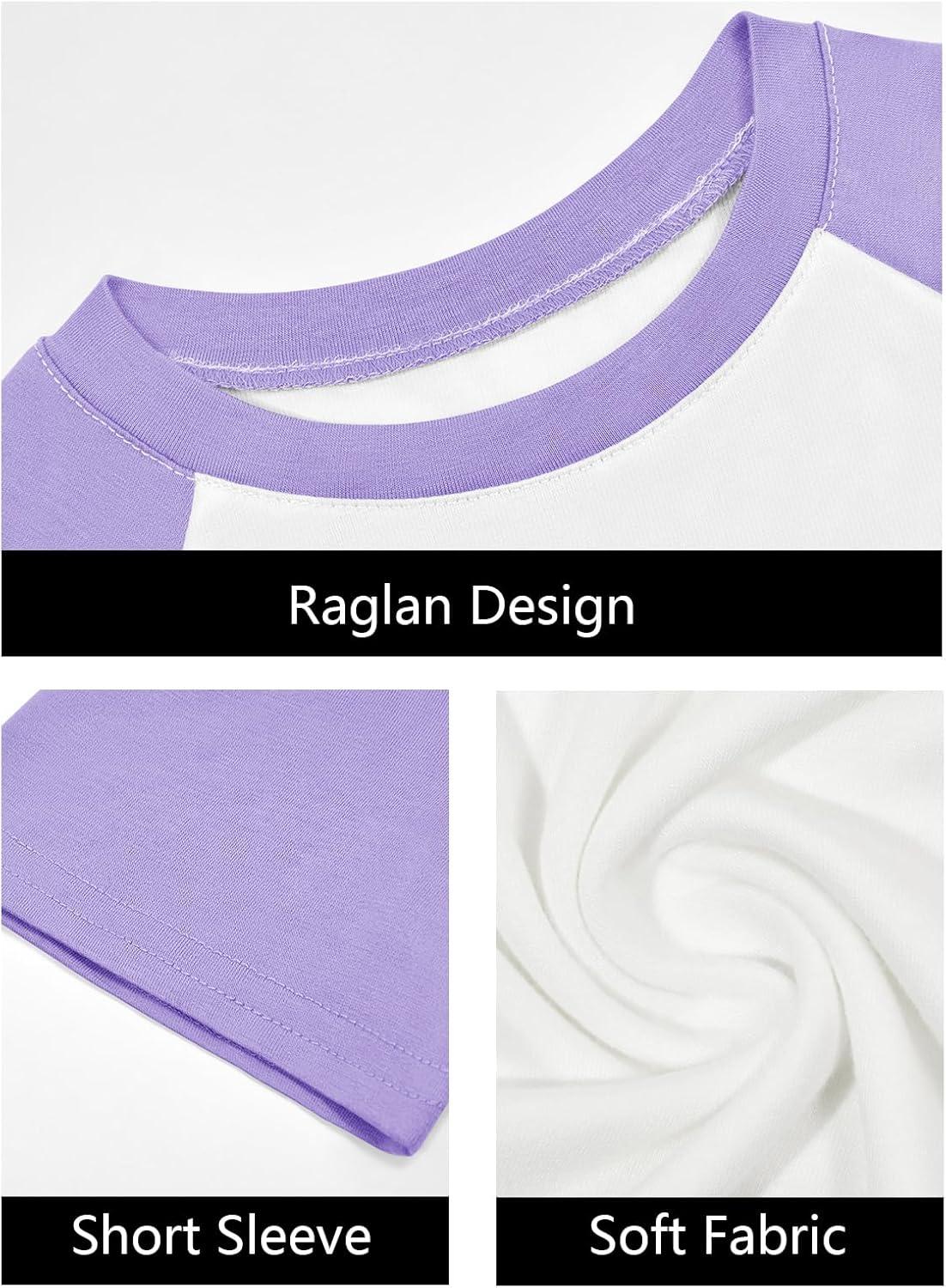 imageImily Bela Kids Girls T Shirts Casual Raglan Short Sleeve Crewneck Color Block Summer Tees 514 YearsLight Purple