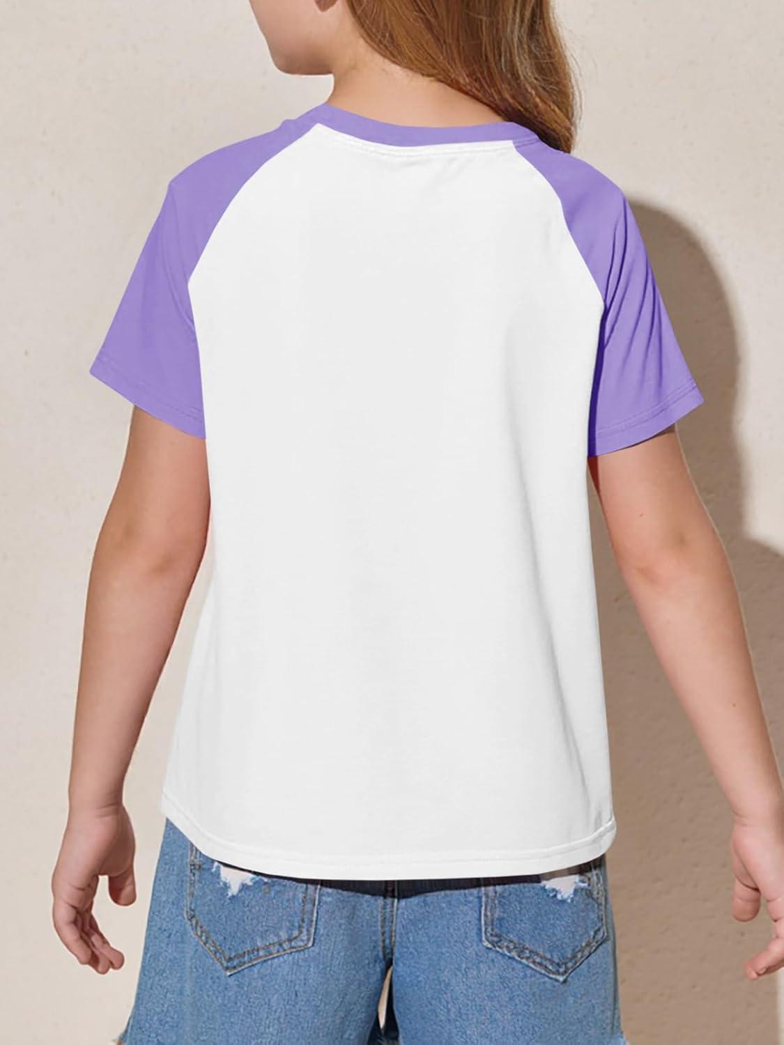 imageImily Bela Kids Girls T Shirts Casual Raglan Short Sleeve Crewneck Color Block Summer Tees 514 YearsLight Purple