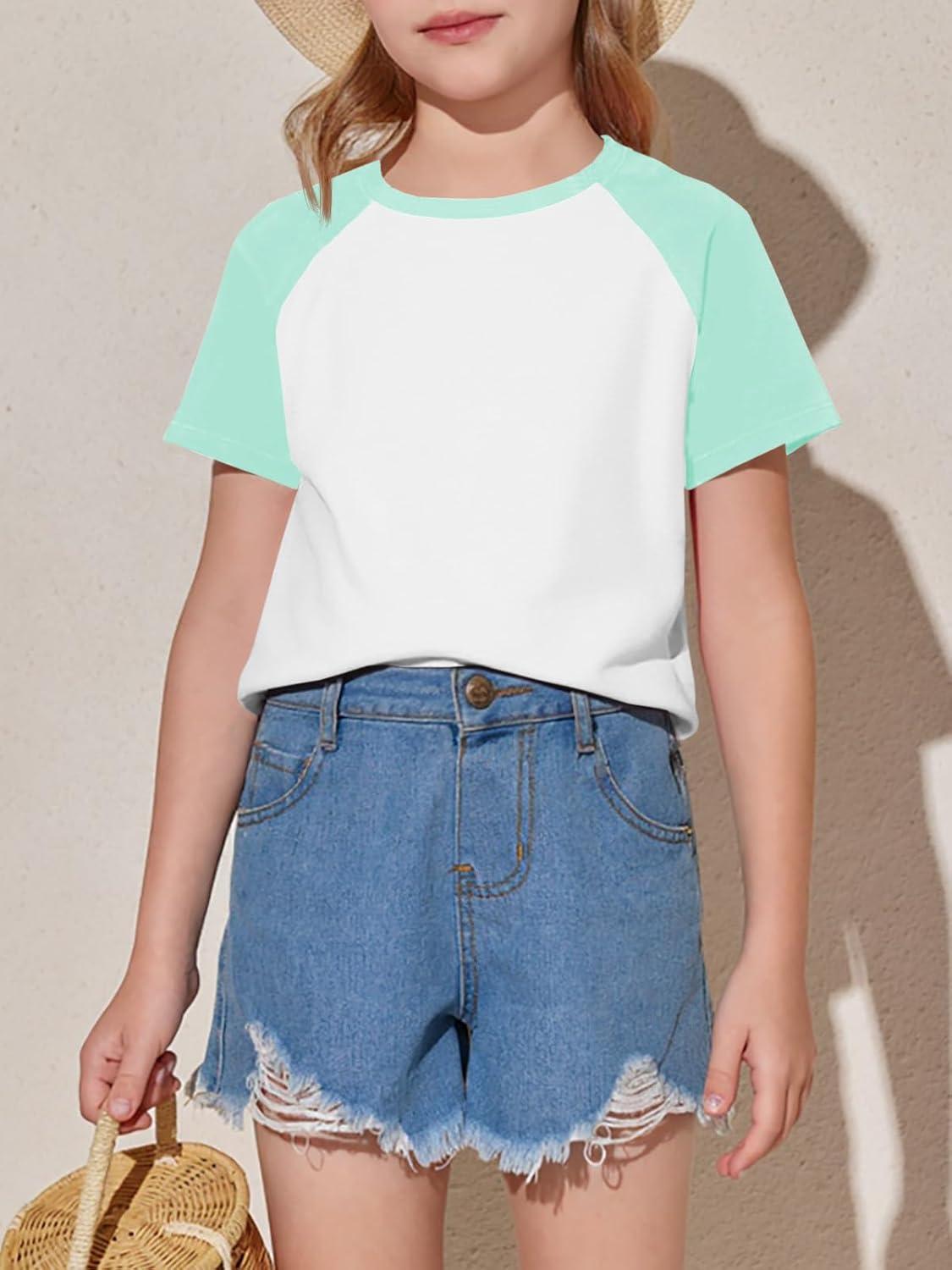 imageImily Bela Kids Girls T Shirts Casual Raglan Short Sleeve Crewneck Color Block Summer Tees 514 YearsMint Color