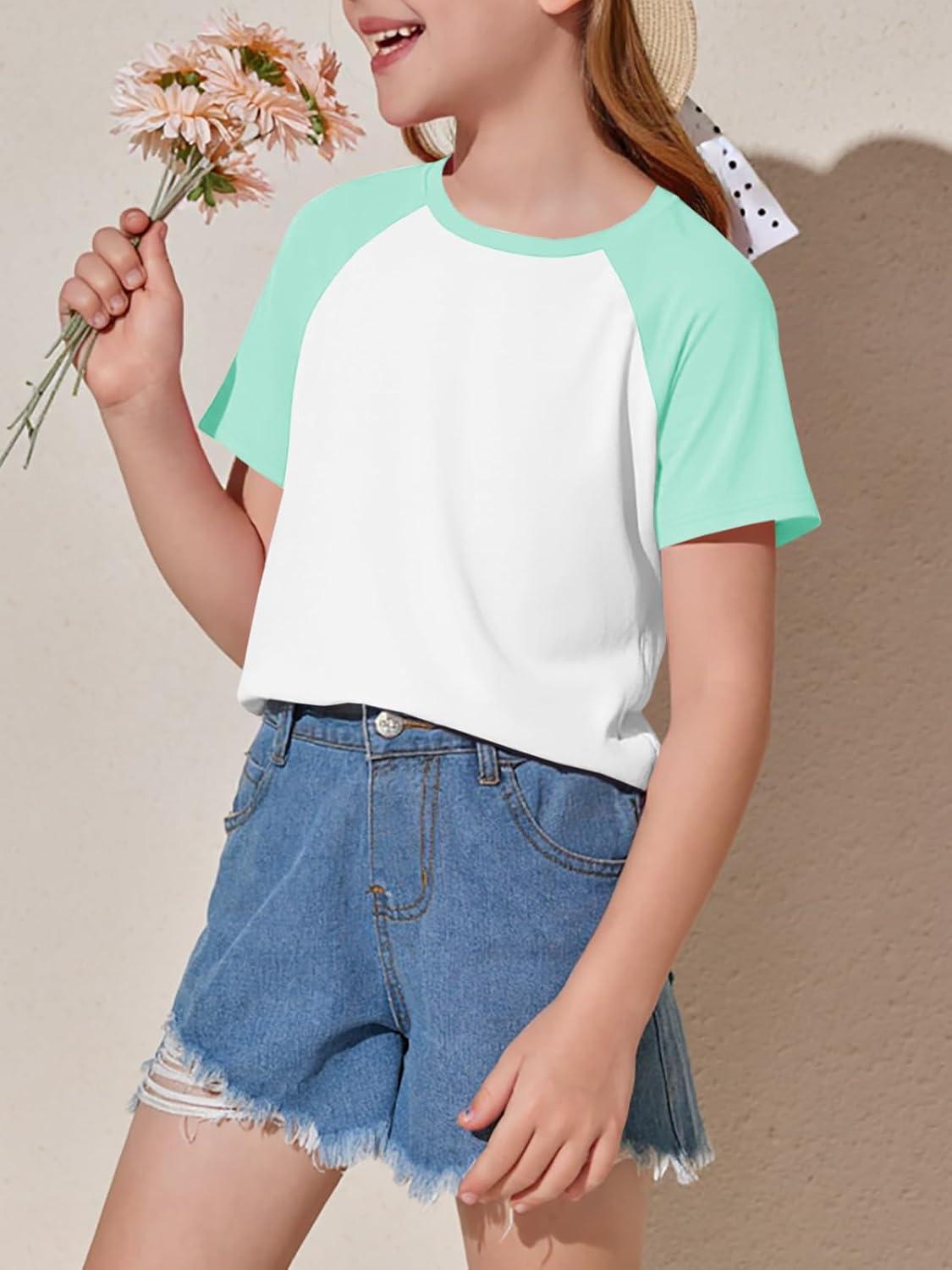 imageImily Bela Kids Girls T Shirts Casual Raglan Short Sleeve Crewneck Color Block Summer Tees 514 YearsMint Color