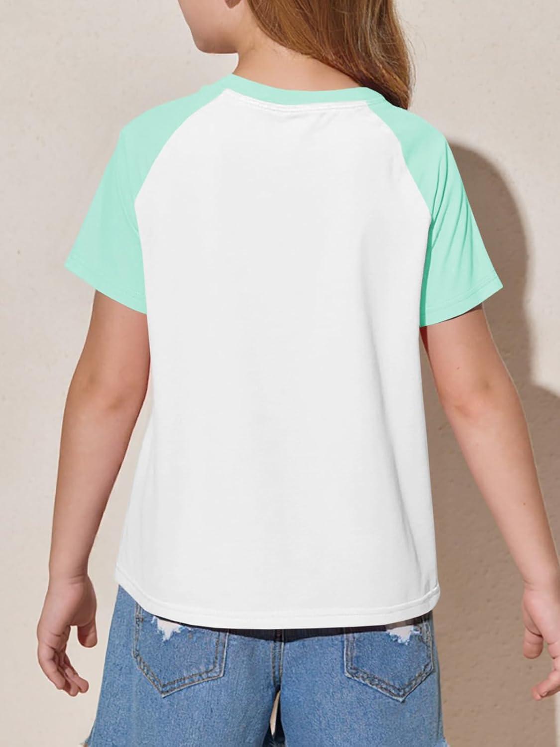 imageImily Bela Kids Girls T Shirts Casual Raglan Short Sleeve Crewneck Color Block Summer Tees 514 YearsMint Color