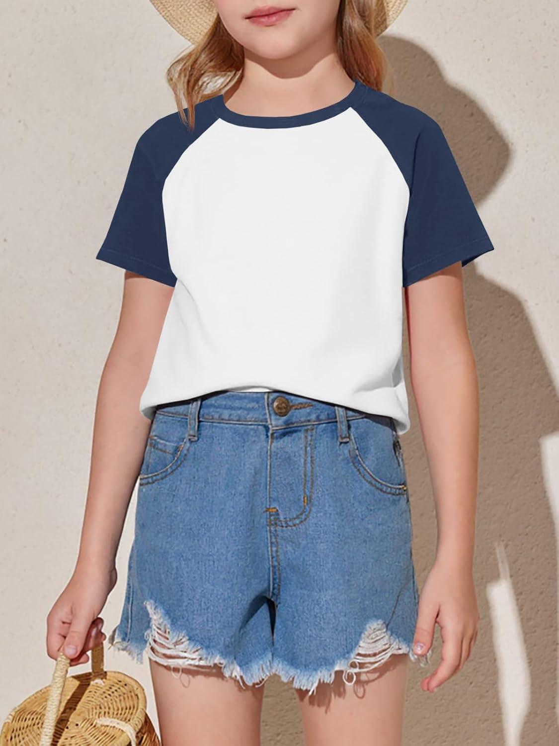imageImily Bela Kids Girls T Shirts Casual Raglan Short Sleeve Crewneck Color Block Summer Tees 514 YearsNavy