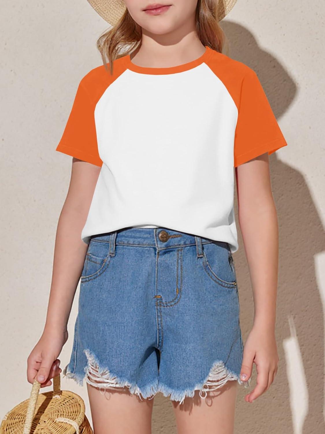 imageImily Bela Kids Girls T Shirts Casual Raglan Short Sleeve Crewneck Color Block Summer Tees 514 YearsOrange