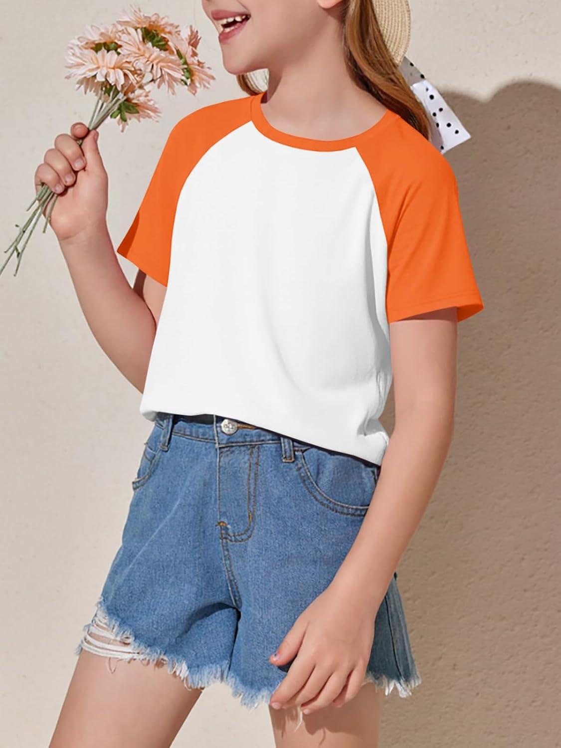 imageImily Bela Kids Girls T Shirts Casual Raglan Short Sleeve Crewneck Color Block Summer Tees 514 YearsOrange