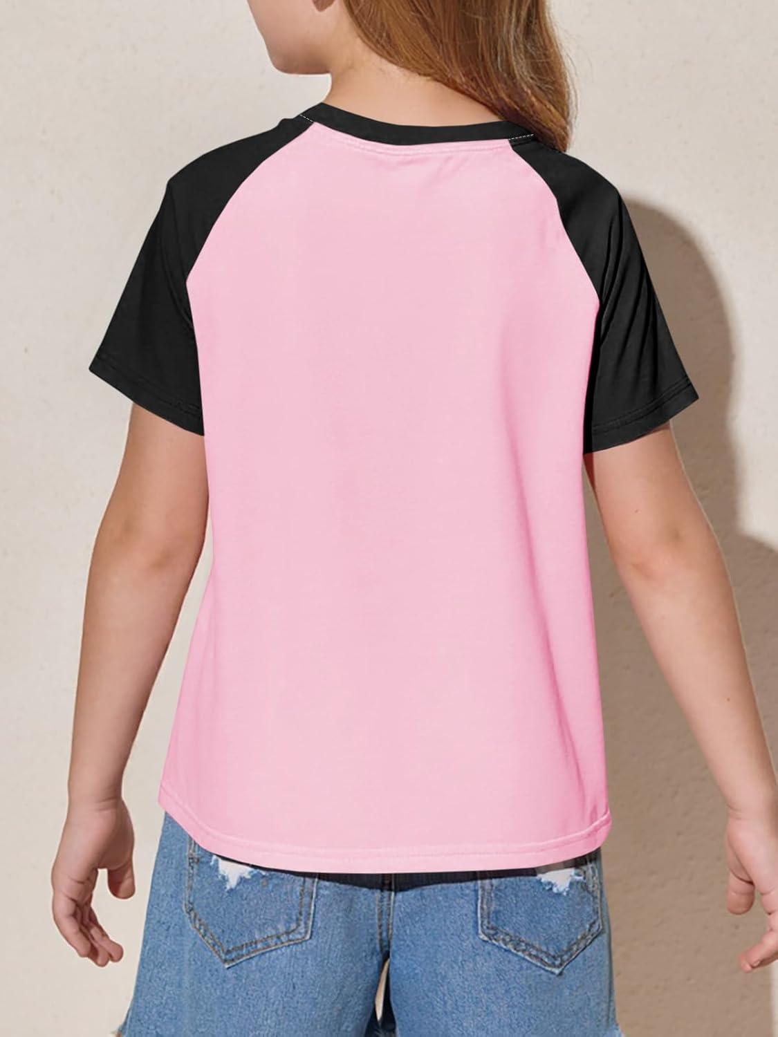 imageImily Bela Kids Girls T Shirts Casual Raglan Short Sleeve Crewneck Color Block Summer Tees 514 YearsPink