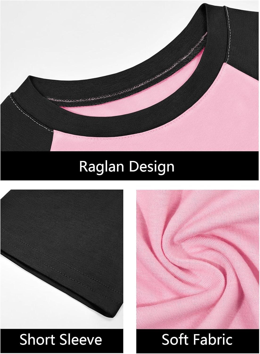imageImily Bela Kids Girls T Shirts Casual Raglan Short Sleeve Crewneck Color Block Summer Tees 514 YearsPink