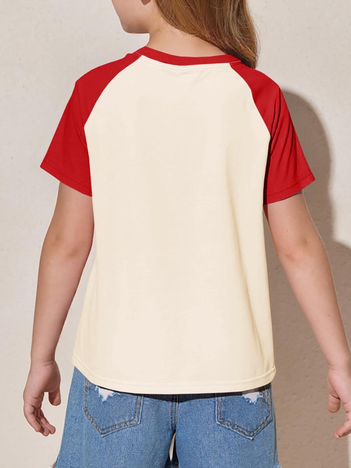 imageImily Bela Kids Girls T Shirts Casual Raglan Short Sleeve Crewneck Color Block Summer Tees 514 YearsRed