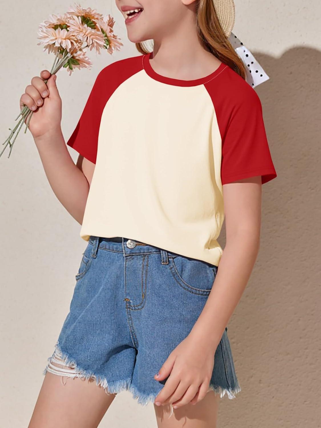 imageImily Bela Kids Girls T Shirts Casual Raglan Short Sleeve Crewneck Color Block Summer Tees 514 YearsRed