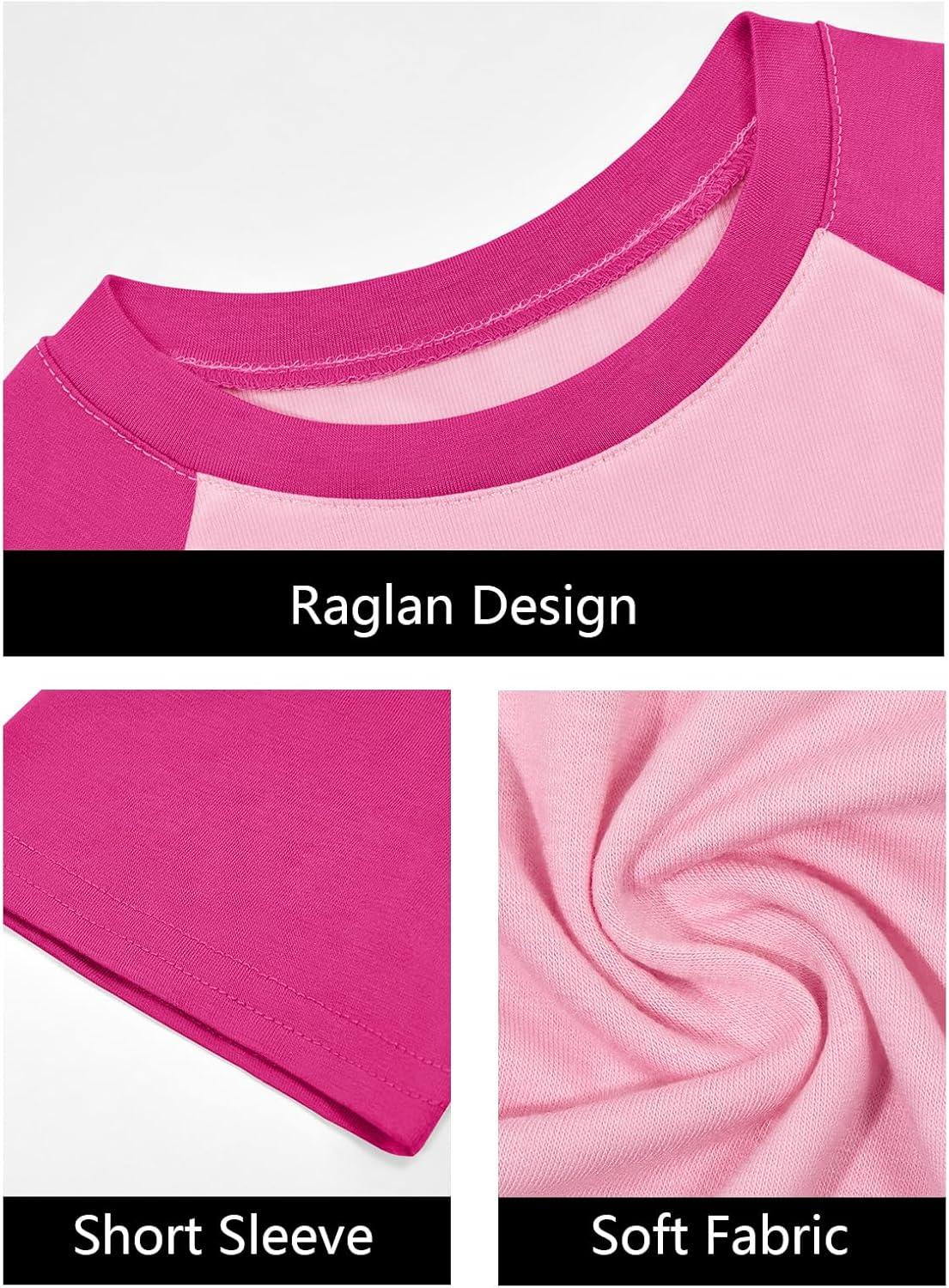 imageImily Bela Kids Girls T Shirts Casual Raglan Short Sleeve Crewneck Color Block Summer Tees 514 YearsRose Red