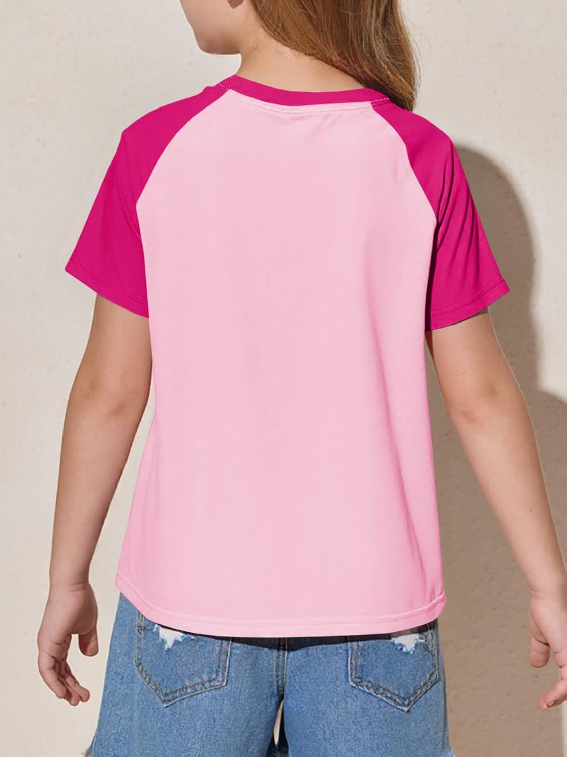 imageImily Bela Kids Girls T Shirts Casual Raglan Short Sleeve Crewneck Color Block Summer Tees 514 YearsRose Red