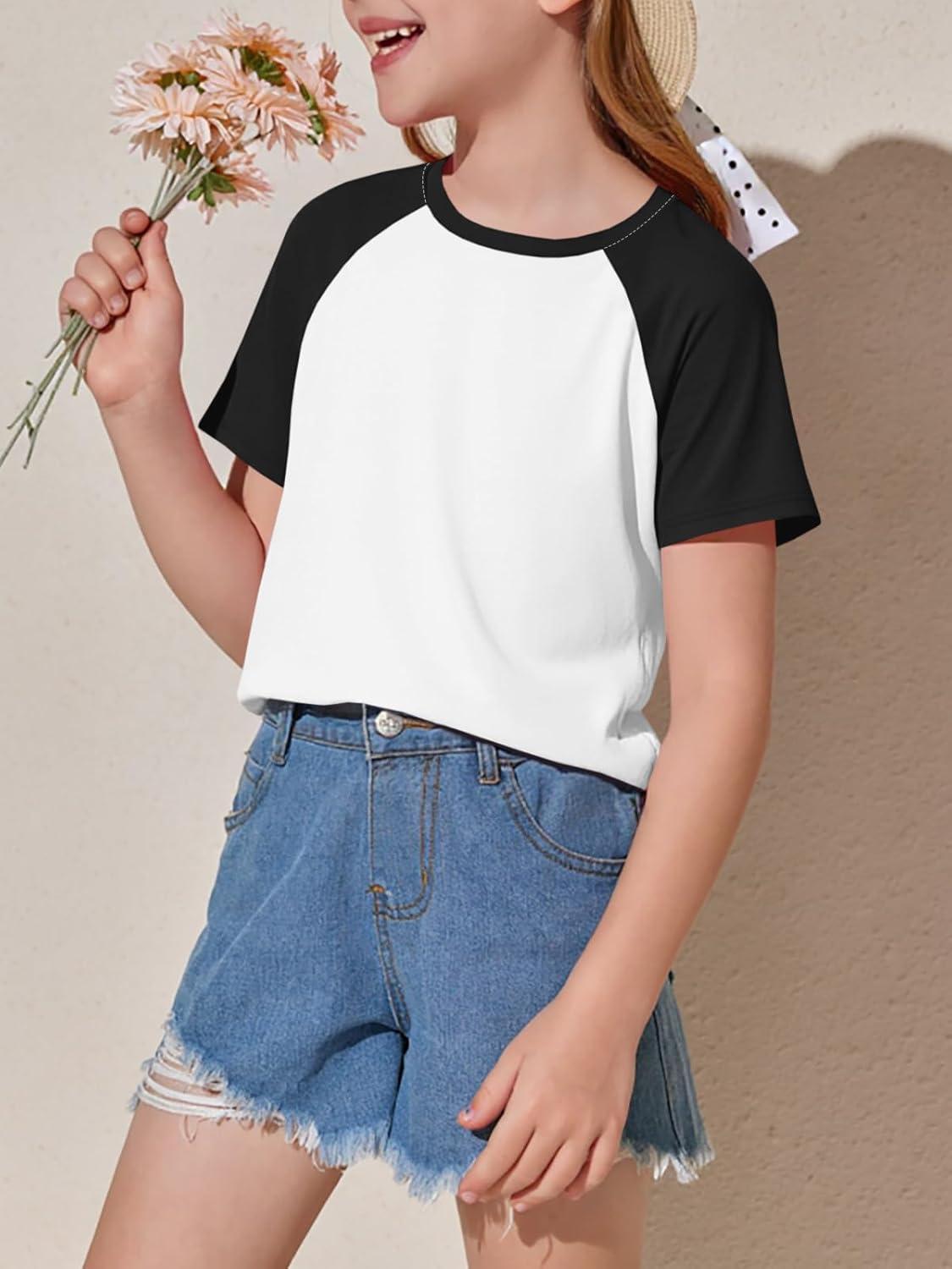 imageImily Bela Kids Girls T Shirts Casual Raglan Short Sleeve Crewneck Color Block Summer Tees 514 YearsWhite