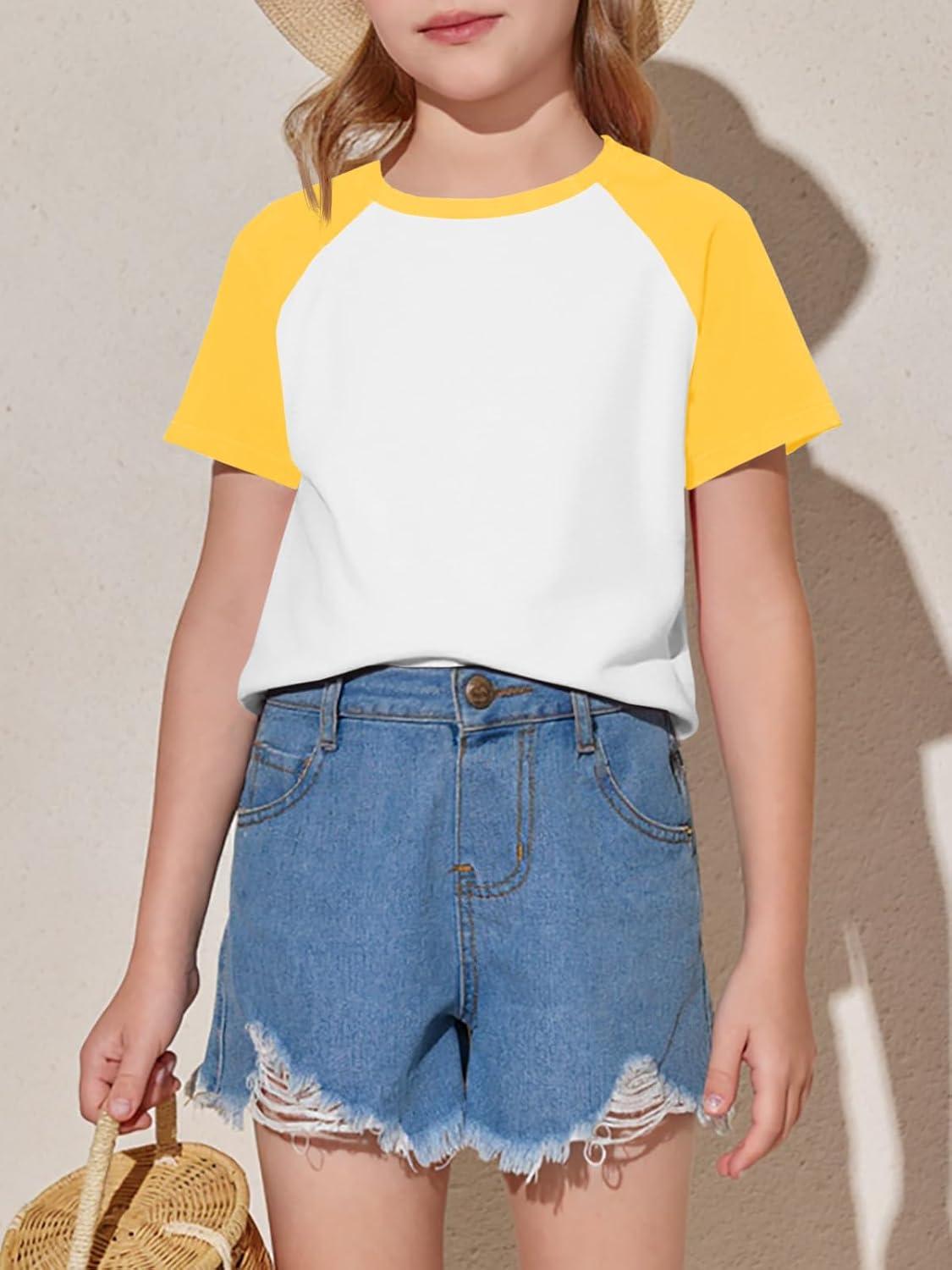 imageImily Bela Kids Girls T Shirts Casual Raglan Short Sleeve Crewneck Color Block Summer Tees 514 YearsYellow