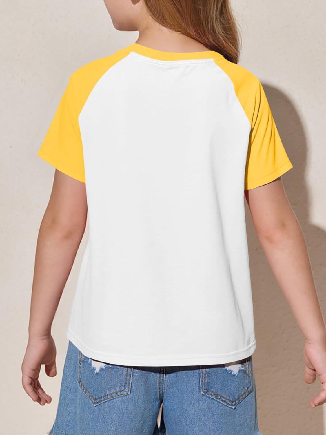 imageImily Bela Kids Girls T Shirts Casual Raglan Short Sleeve Crewneck Color Block Summer Tees 514 YearsYellow