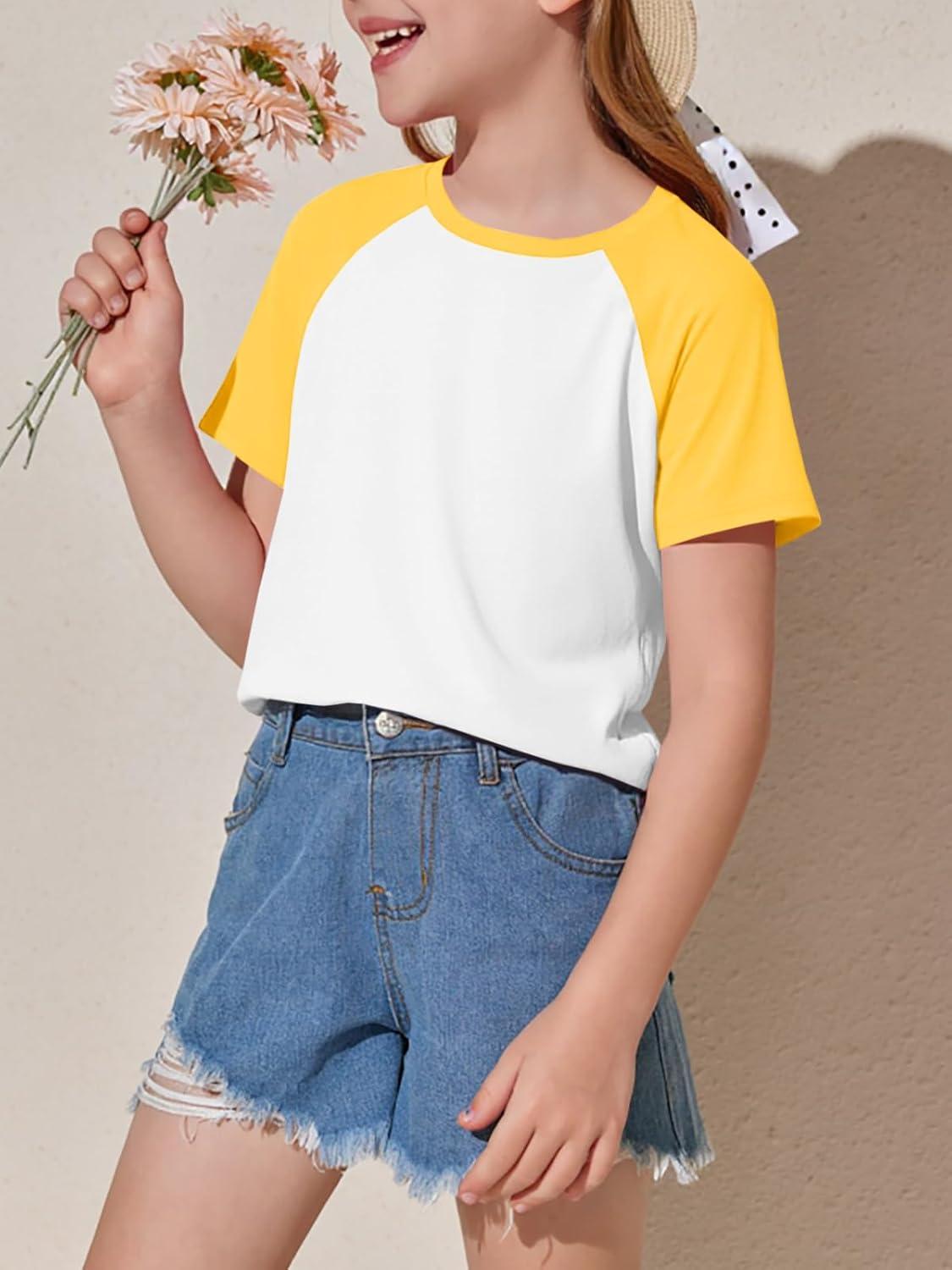 imageImily Bela Kids Girls T Shirts Casual Raglan Short Sleeve Crewneck Color Block Summer Tees 514 YearsYellow