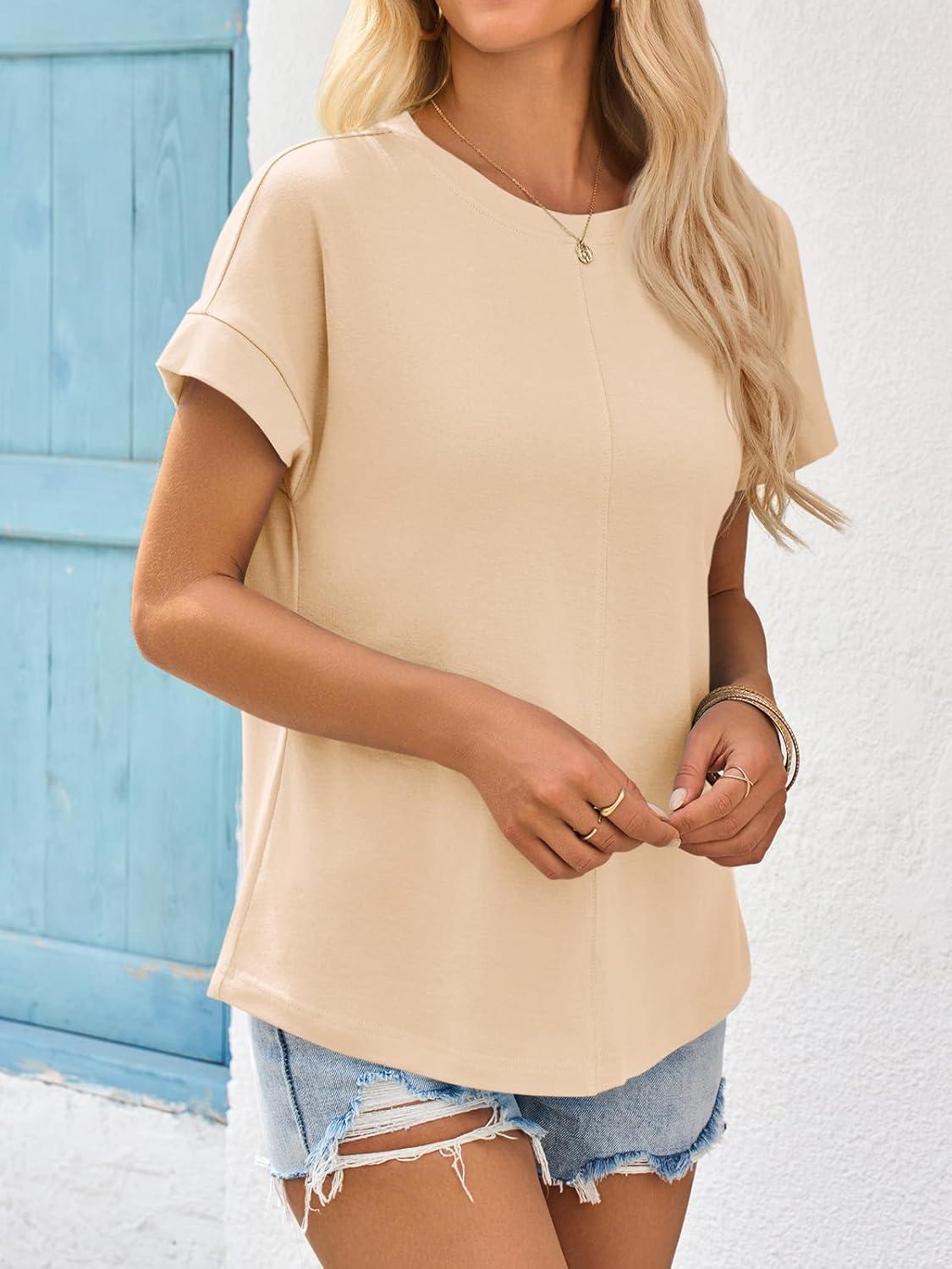imageImily Bela Womens Short Sleeve T Shirts Summer Crew Neck Dressy Casual Tops Basic Trendy TeesApricot