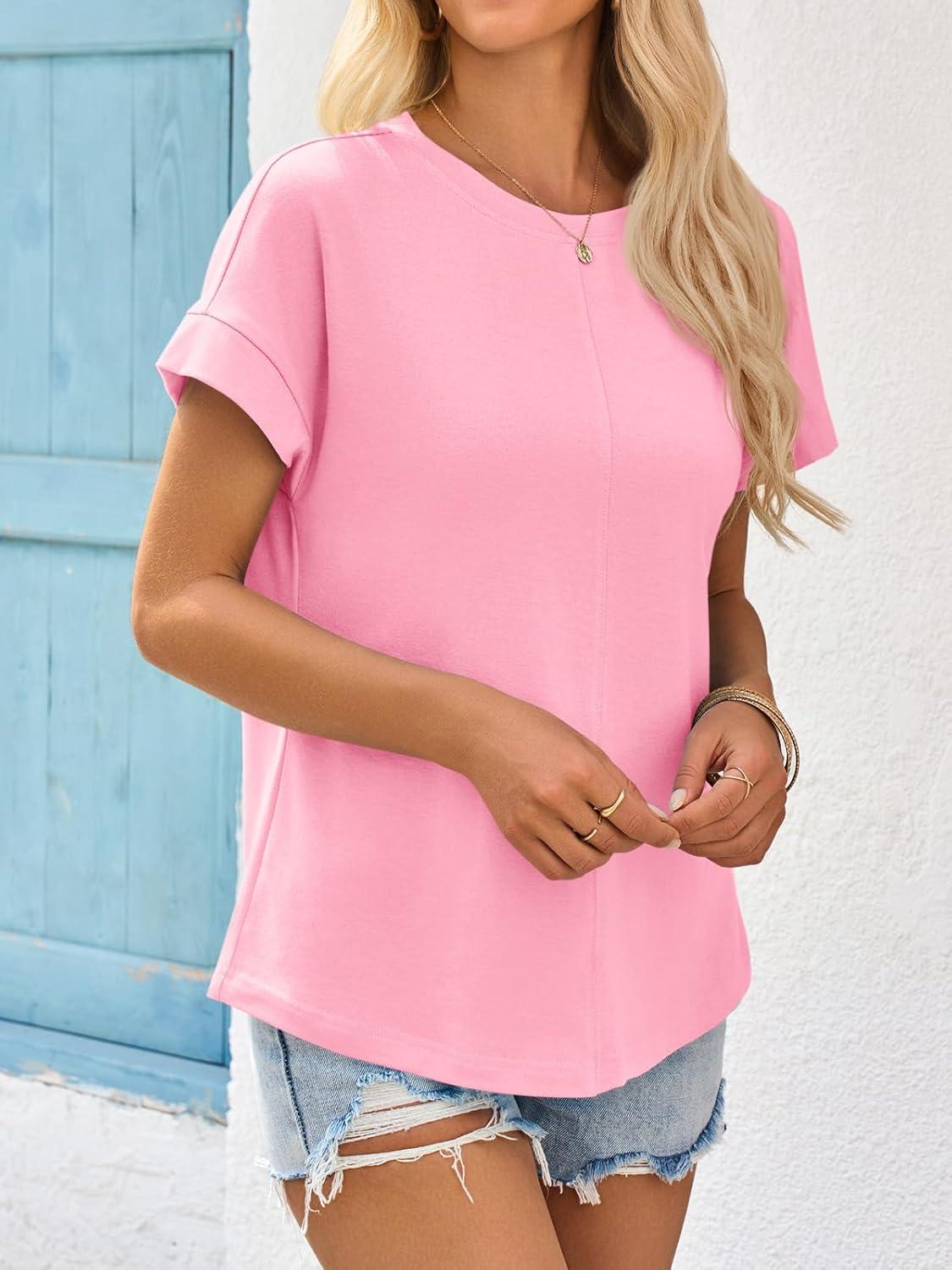 imageImily Bela Womens Short Sleeve T Shirts Summer Crew Neck Dressy Casual Tops Basic Trendy TeesPink