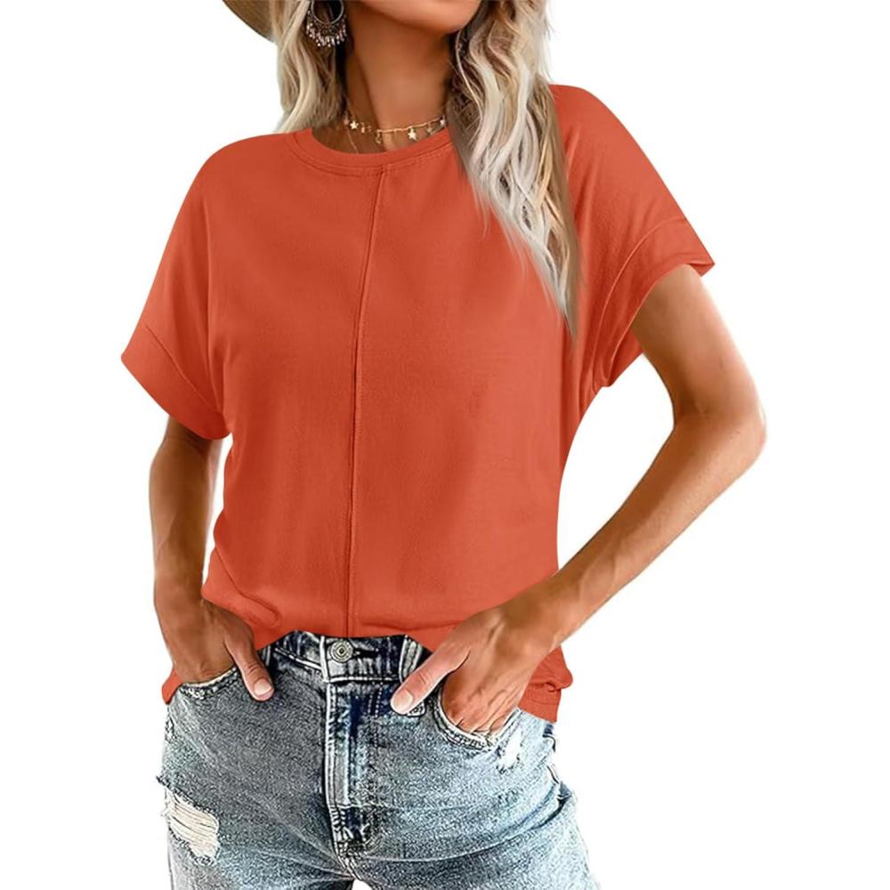 imageImily Bela Womens Short Sleeve T Shirts Summer Crew Neck Dressy Casual Tops Basic Trendy TeesBrick Red