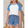 imageImily Bela Kids Girls T Shirts Casual Raglan Short Sleeve Crewneck Color Block Summer Tees 514 YearsBaby Blue