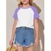 imageImily Bela Kids Girls T Shirts Casual Raglan Short Sleeve Crewneck Color Block Summer Tees 514 YearsLight Purple