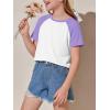 imageImily Bela Kids Girls T Shirts Casual Raglan Short Sleeve Crewneck Color Block Summer Tees 514 YearsLight Purple