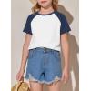 imageImily Bela Kids Girls T Shirts Casual Raglan Short Sleeve Crewneck Color Block Summer Tees 514 YearsNavy