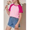 imageImily Bela Kids Girls T Shirts Casual Raglan Short Sleeve Crewneck Color Block Summer Tees 514 YearsRose Red