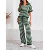 imageImily Bela Womens 2 Piece Outfits Striped Short Sleeve Sweater Tops Knit Sets Wide Leg Pants Lounge SetArmy Green