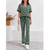 imageImily Bela Womens 2 Piece Outfits Striped Short Sleeve Sweater Tops Knit Sets Wide Leg Pants Lounge SetArmy Green