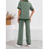 imageImily Bela Womens 2 Piece Outfits Striped Short Sleeve Sweater Tops Knit Sets Wide Leg Pants Lounge SetArmy Green
