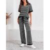 imageImily Bela Womens 2 Piece Outfits Striped Short Sleeve Sweater Tops Knit Sets Wide Leg Pants Lounge SetBlack