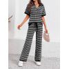 imageImily Bela Womens 2 Piece Outfits Striped Short Sleeve Sweater Tops Knit Sets Wide Leg Pants Lounge SetBlack