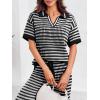 imageImily Bela Womens 2 Piece Outfits Striped Short Sleeve Sweater Tops Knit Sets Wide Leg Pants Lounge SetBlack