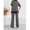 imageImily Bela Womens 2 Piece Outfits Striped Short Sleeve Sweater Tops Knit Sets Wide Leg Pants Lounge SetBlack