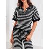 imageImily Bela Womens 2 Piece Outfits Striped Short Sleeve Sweater Tops Knit Sets Wide Leg Pants Lounge SetBlack