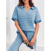 imageImily Bela Womens 2 Piece Outfits Striped Short Sleeve Sweater Tops Knit Sets Wide Leg Pants Lounge SetBlue