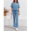 imageImily Bela Womens 2 Piece Outfits Striped Short Sleeve Sweater Tops Knit Sets Wide Leg Pants Lounge SetBlue