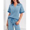imageImily Bela Womens 2 Piece Outfits Striped Short Sleeve Sweater Tops Knit Sets Wide Leg Pants Lounge SetBlue