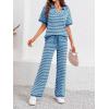 imageImily Bela Womens 2 Piece Outfits Striped Short Sleeve Sweater Tops Knit Sets Wide Leg Pants Lounge SetBlue