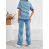 imageImily Bela Womens 2 Piece Outfits Striped Short Sleeve Sweater Tops Knit Sets Wide Leg Pants Lounge SetBlue