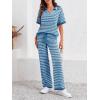 imageImily Bela Womens 2 Piece Outfits Striped Short Sleeve Sweater Tops Knit Sets Wide Leg Pants Lounge SetBlue