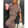 imageImily Bela Womens 2 Piece Outfits Striped Short Sleeve Sweater Tops Knit Sets Wide Leg Pants Lounge SetCoffee
