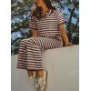 imageImily Bela Womens 2 Piece Outfits Striped Short Sleeve Sweater Tops Knit Sets Wide Leg Pants Lounge SetCoffee