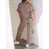 imageImily Bela Womens 2 Piece Outfits Striped Short Sleeve Sweater Tops Knit Sets Wide Leg Pants Lounge SetCoffee