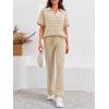 imageImily Bela Womens 2 Piece Outfits Striped Short Sleeve Sweater Tops Knit Sets Wide Leg Pants Lounge SetKhaki