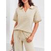 imageImily Bela Womens 2 Piece Outfits Striped Short Sleeve Sweater Tops Knit Sets Wide Leg Pants Lounge SetKhaki