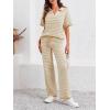 imageImily Bela Womens 2 Piece Outfits Striped Short Sleeve Sweater Tops Knit Sets Wide Leg Pants Lounge SetKhaki