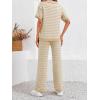 imageImily Bela Womens 2 Piece Outfits Striped Short Sleeve Sweater Tops Knit Sets Wide Leg Pants Lounge SetKhaki